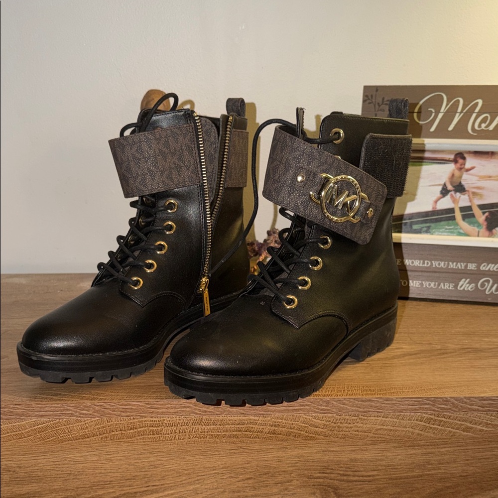 MICHAEL Michael Kors Black Boots with Gold Details
